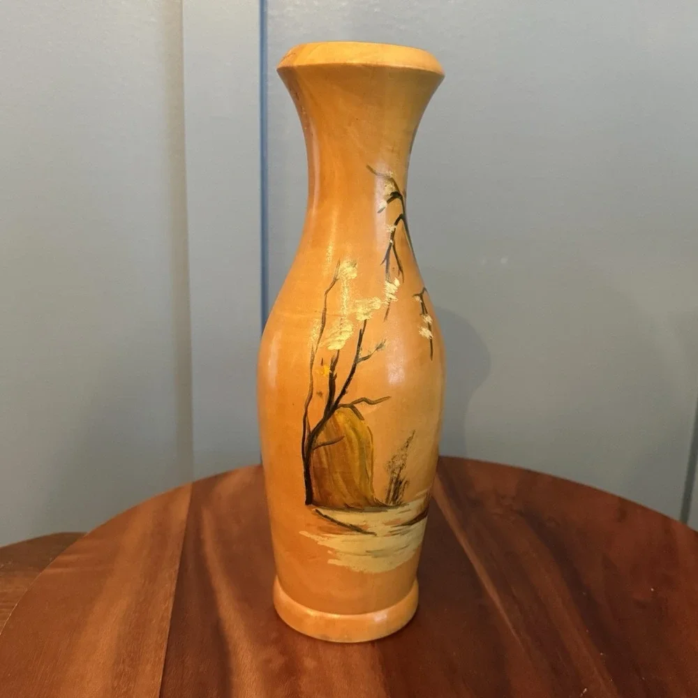 Vintage Hand Painted Wood Vase 12